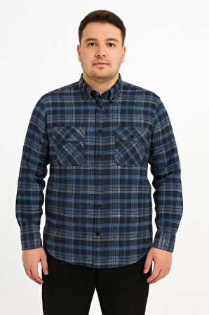 Kaşmir Büyük Beden Klasik Çift Cepli Erkek Gömlek - 7394