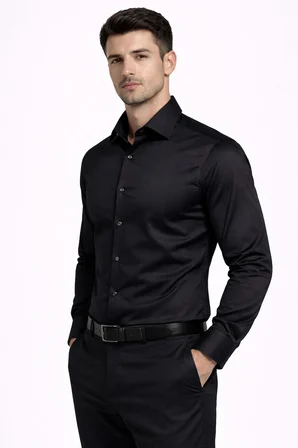 Slim Fit Uzun Kollu Kolay Ütü Pamuk Saten Erkek Gömlek