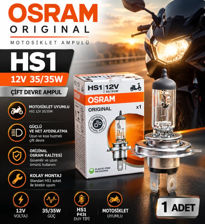 Osram HS1 Original 12V 35/35W Motosiklet Far Ampulü Çift Devre Orijinal Kalite 1 Adet