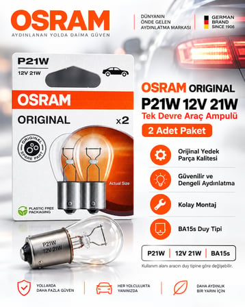 OSRAM Original P21W 12V 21W BA15s Tek Devre Stop Sinyal Geri Vites Ampulü 2 Adet