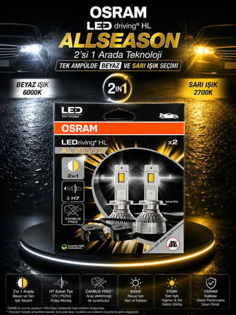 OSRAM H7 LEDriving Allseason Çift Renk (Sarı/Beyaz) LED Far Ampulü Canbus 12V 2'li
