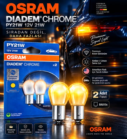 OSRAM Diadem Chrome PY21W 12V 21W BAU15s Amber Sinyal Amerikan Park Ampulü 2 Adet