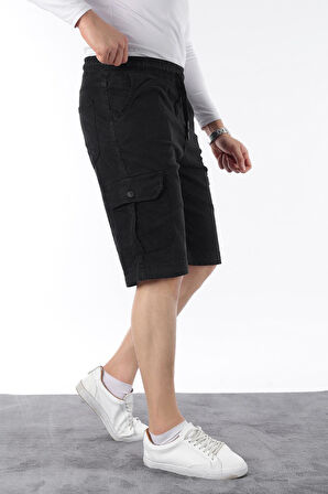 Erkek Comfort Fit Keten Bel Lastikli Cepli Kapri Şort