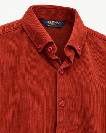 Jet Polo Uzun Kol Slim Fit Erkek Kadife Gömlek - 7779