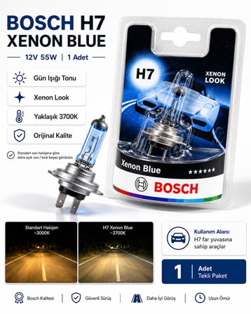 Bosch H7 Xenon Blue Ampul 12V 55W Xenon Görünümlü Gün Işığı Tonu Halojen 1 Adet