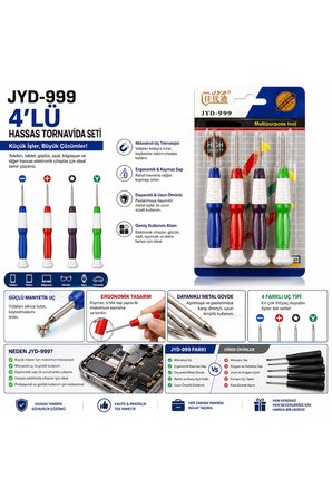 Jyd-999 4'lü Hassas Mıknatıslı Tornavida Seti Telefon Bilgisayar Gözlük Saat Tamir Kiti Çok Amaçlı El Aleti