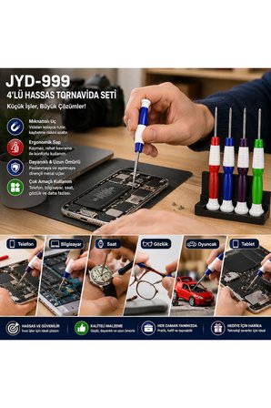 Jyd-999 4'lü Hassas Mıknatıslı Tornavida Seti Telefon Bilgisayar Gözlük Saat Tamir Kiti Çok Amaçlı El Aleti