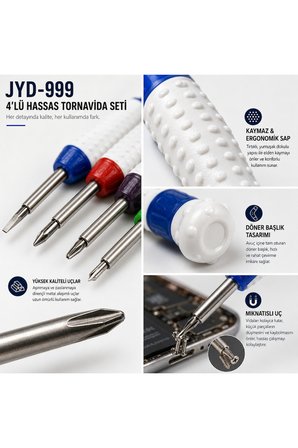 Jyd-999 4'lü Hassas Mıknatıslı Tornavida Seti Telefon Bilgisayar Gözlük Saat Tamir Kiti Çok Amaçlı El Aleti