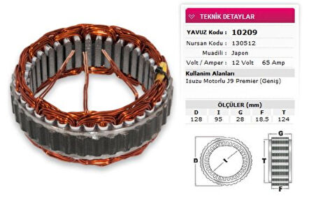 İsuzu Ticarı Alternator Stator Japon Tip 12v 65a İsuzu Motorlu J9 Premier Genis Nursan 130512 - Yavuz 10 209