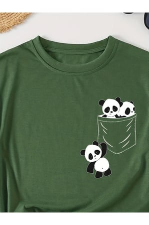 Unisex Cep Panda Baskılı Tasarım Tshirt