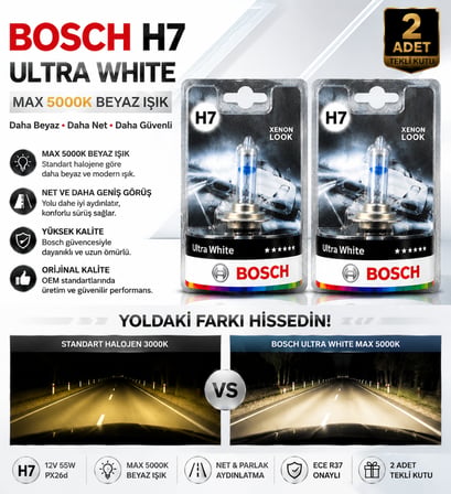 Bosch H7 Ultra White Max 5000K Beyaz Işık Xenon Görünümlü Far Ampulü 2 Adet