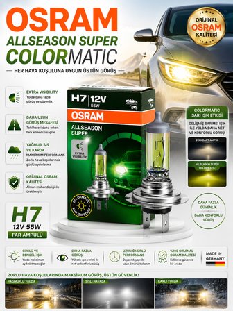 Osram H7 Allseason Super Colormatic Far Ampulü 12V 55W Renk Değiştiren 2 Adet