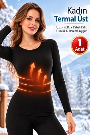 Kadın Termal Üst Fanila (Tutku Yetkili Satıcısı) Siyah 1 Adet - Kışlık İçlik Esnek ve Rahat