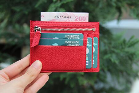 Zip Deri Fermuarlı Kartlık ZPCH ERC2 Kırmızı