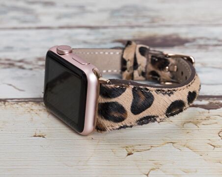 Bouletta Apple Watch Uyumlu Deri Kordon 42-44-45mm Slim LEO1N Tüylü Leopar