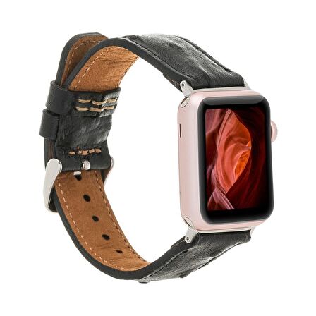 Bouletta Apple Watch Uyumlu Deri Kordon 42-44-45mm DE5 Siyah