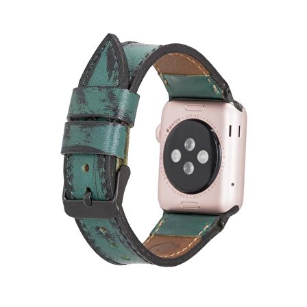 Bouletta Apple Watch Uyumlu Deri Kordon 38-40-41mm Vintage V6 Yeşil Siyah Aksesuar