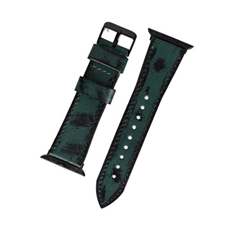 Bouletta Apple Watch Uyumlu Deri Kordon 38-40-41mm Vintage V6 Yeşil Siyah Aksesuar