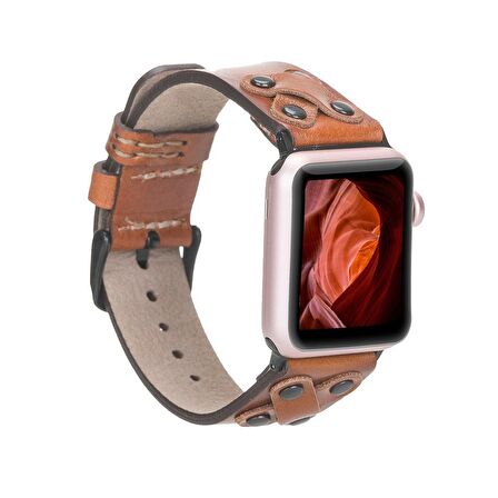 Bouletta Apple Watch Uyumlu Deri Kordon Cross 42-44-45mm BT RST2EF Taba