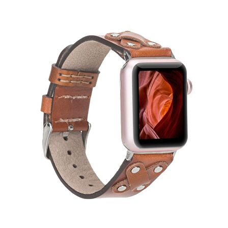 Bouletta Apple Watch Uyumlu Deri Kordon Cross 42-44-45mm ST RST2EF Taba