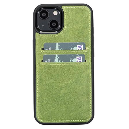 Apple iPhone 13 Uyumlu Deri Kartlıklı Arka Kapak G16 Yeşil