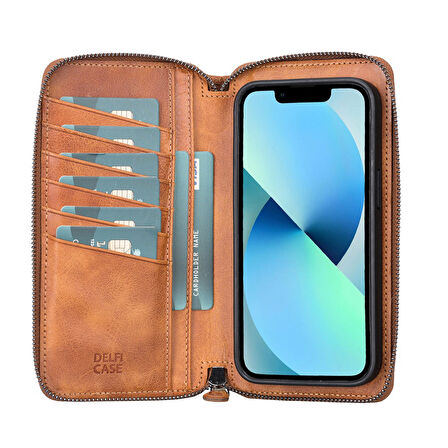 Apple iPhone 13 Uyumlu Deri Zip Kılıf TN11