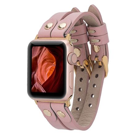 Bouletta Apple Watch Uyumlu Deri Kordon Ely Double Tour Gold Trk NU2 Pembe
