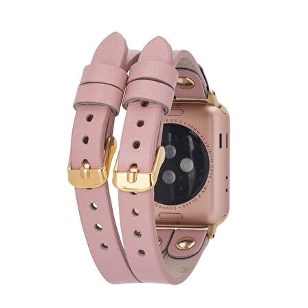 Bouletta Apple Watch Uyumlu Deri Kordon Ely Double Tour Gold Trk NU2 Pembe