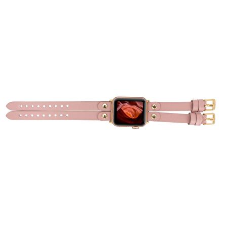 Bouletta Apple Watch Uyumlu Deri Kordon Ely Double Tour Gold Trk NU2 Pembe