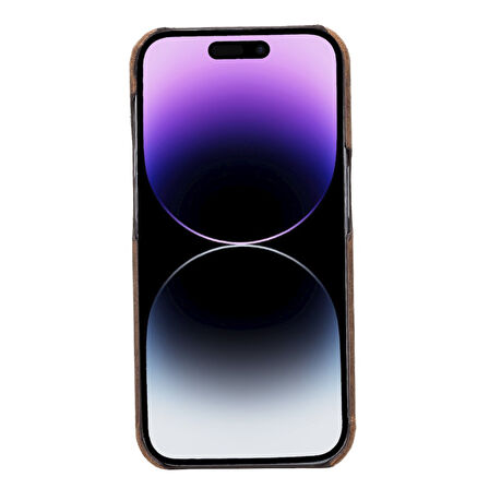 Apple iPhone 14 Pro Uyumlu Deri Arka Kapak UJ G2 Kahve