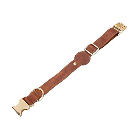 Gerçek Deriden El Yapımı Köpek Tasması, Apple AirTag Uyumlu Yuva, 50cm Ayarlanabilir Ölçü, Antik Taba