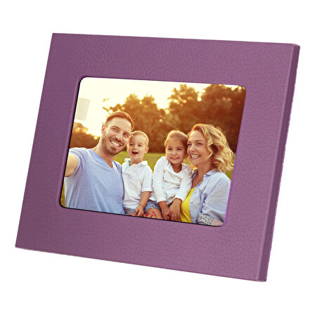 Gerçek Deri Masaüstü Fotoğraf Çerçevesi, 22x17cm (15x10 foto) Mor