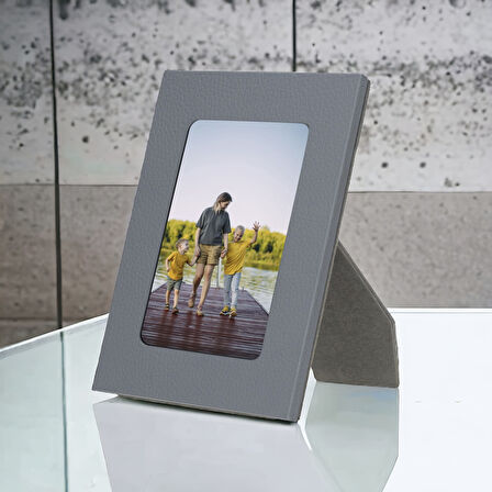Gerçek Deri Masaüstü Fotoğraf Çerçevesi, 22x17cm (15x10 foto) Gri