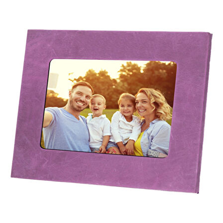 Gerçek Deri Masaüstü Fotoğraf Çerçevesi, 22x17cm (15x10 foto) Antik Mor
