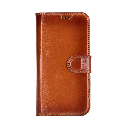 Apple iPhone 16 Plus uyumlu, Hakiki Deri, El Yapımı, Cüzdanlı Kılıf, Gölgeli Taba