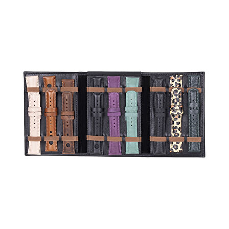 Hakiki Deri, El Yapımı, Saat Kordonu Taşıma Çantası, Kömür Siyah