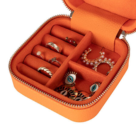 Gerçek Deri Seyahat Boy Takı Organizer Kutusu, Mücevher Aksesuar Çantası, Küpe Kolye Yüzük Düzenleyici