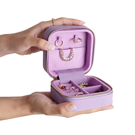 Gerçek Deri Seyahat Boy Takı Organizer Kutusu, Mücevher Aksesuar Çantası, Küpe Kolye Yüzük Düzenleyici