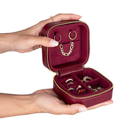Gerçek Deri Seyahat Boy Takı Organizer Kutusu, Mücevher Aksesuar Çantası, Küpe Kolye Yüzük Düzenleyici