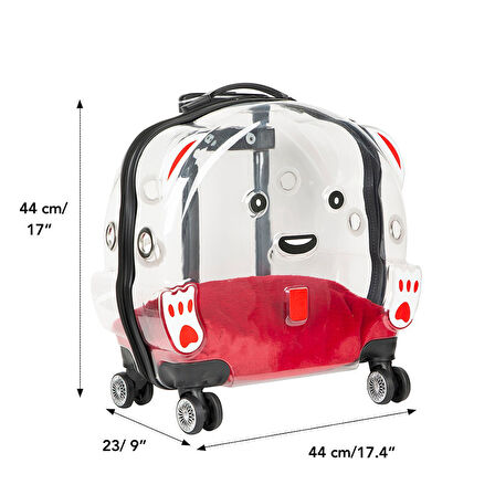 Ice Pet Tekerlekli Çekçekli Kedi Köpek Taşıma Valizi, 42x44 x23 cm, Siyah