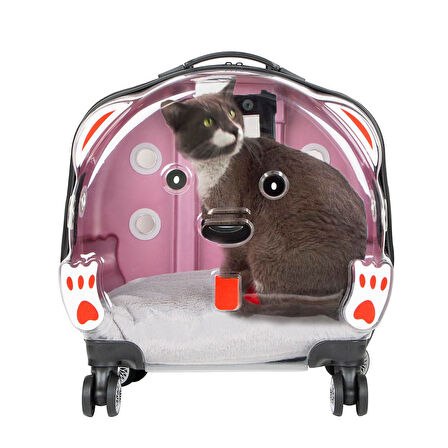 Ice Pet Tekerlekli Çekçekli Kedi Köpek Taşıma Valizi, 42x44 x23 cm, Pembe