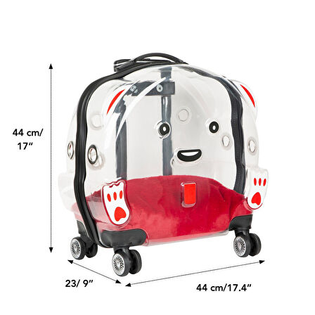 Ice Pet Tekerlekli Çekçekli Kedi Köpek Taşıma Valizi, 42x44 x23 cm, Şeffaf