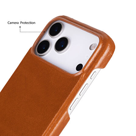 Apple iPhone 17 Pro Max için, Hakiki Deri, El Yapımı Kılıf, Magsafe ile uyumlu, İç Yüzeyi Kadife, Gölgeli Taba