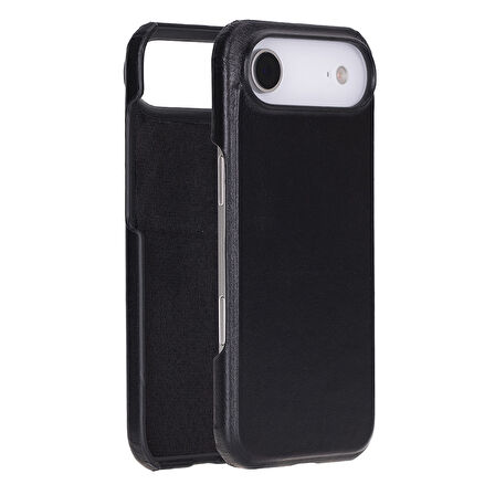 Apple iPhone 17 Air için, Hakiki Deri, El Yapımı Kılıf, Magsafe ile uyumlu, İç Yüzeyi Kadife, Kömür Siyah