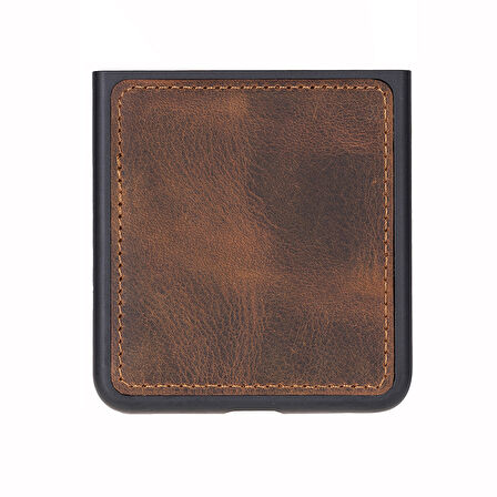 Samsung Galaxy Z Flip7 Uyumlu, Hakiki Deri, El Yapımı Arka Kapak Antik Kahve