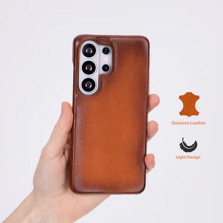 Galaxy S26 Ultra için, Hakiki Deri, El Yapımı Kılıf, İç Yüzeyi Kadife, Gölgeli Taba
