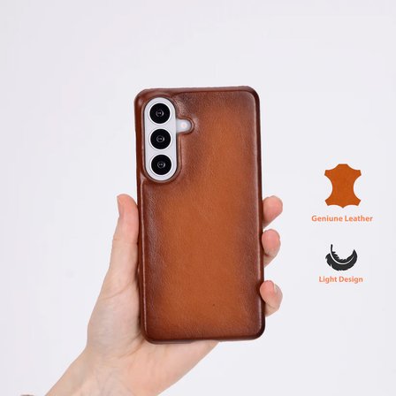 Galaxy S26 Plus için, Hakiki Deri, El Yapımı Kılıf, İç Yüzeyi Kadife, Gölgeli Taba