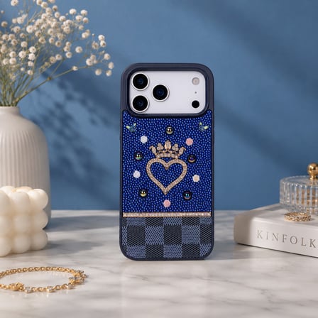 Vissel iPhone 17 Pro Uyumlu Taşlı Kalp Detaylı Kılıf – Parlak Taşlı, Darbe Emici Koruma, Şık & Trend Telefon Kılıfı, Mavi