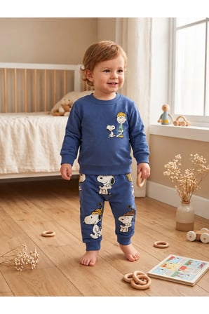 Snoopy Baskılı Bebek Erkek 2’li Sweatshirt Eşofman Takımı