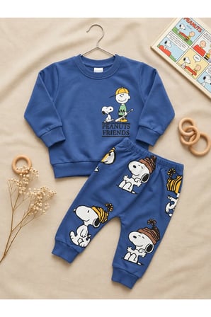 Snoopy Baskılı Bebek Erkek 2’li Sweatshirt Eşofman Takımı